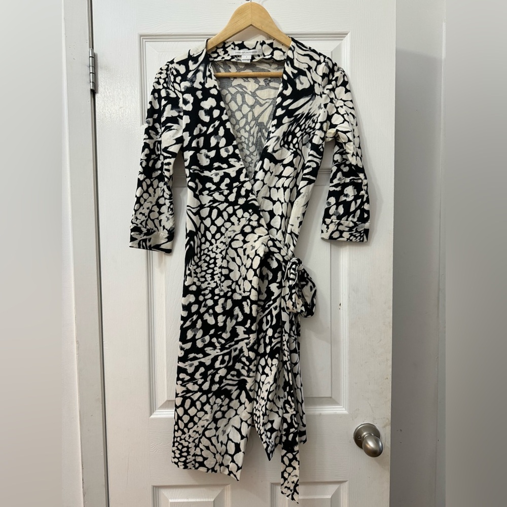 Black and White Asymmetrical Wrap Dress